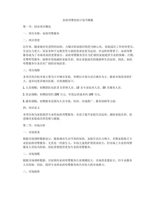 家政母婴创业计划书模板