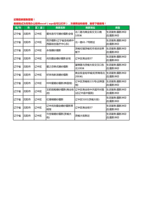 2020新版辽宁省沈阳市辽中区婚纱摄影工商企业公司商家名录名单黄页联系方式电话大全11家