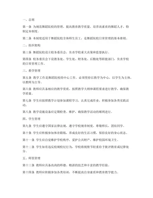 舞蹈院校管理制度范文模板