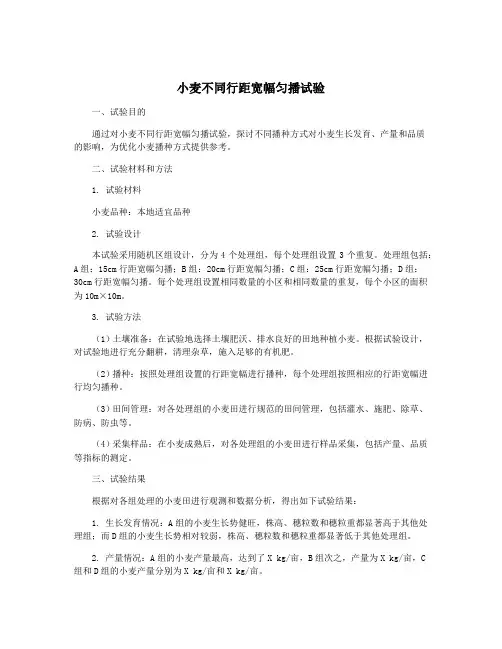 小麦不同行距宽幅匀播试验