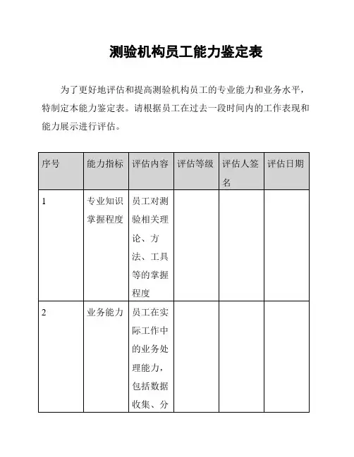测验机构员工能力鉴定表