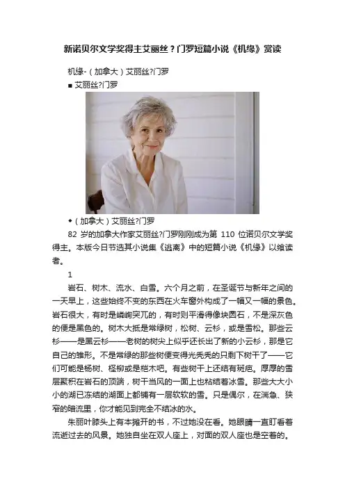 新诺贝尔文学奖得主艾丽丝？门罗短篇小说《机缘》赏读