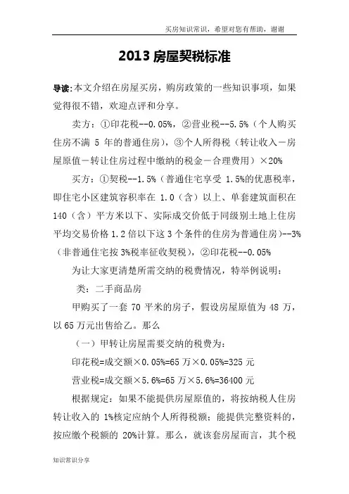 2013房屋契税标准