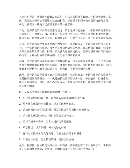 优秀销售领导发言稿