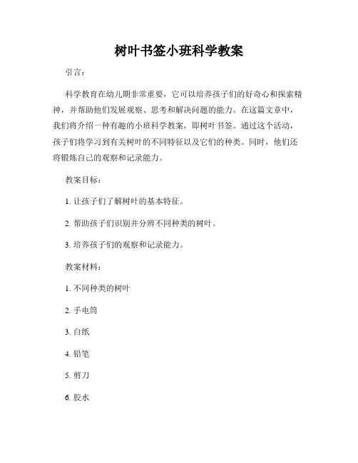 树叶书签小班科学教案