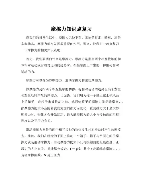 摩擦力知识点复习