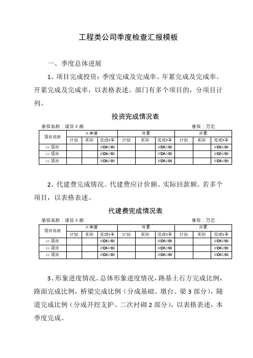 工程项目季度检查汇报模板
