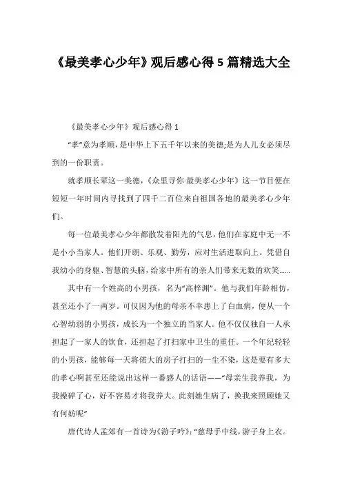《最美孝心少年》观后感心得5篇精选大全