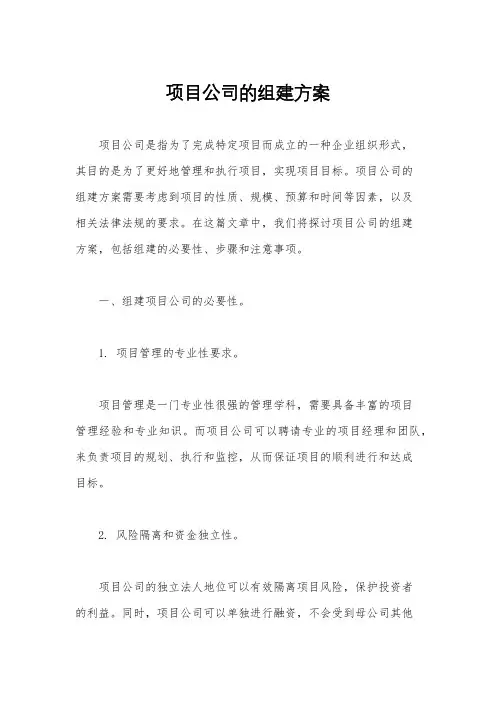 项目公司的组建方案