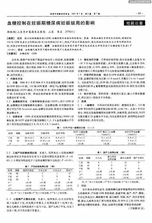 血糖控制在妊娠期糖尿病妊娠结局的影响