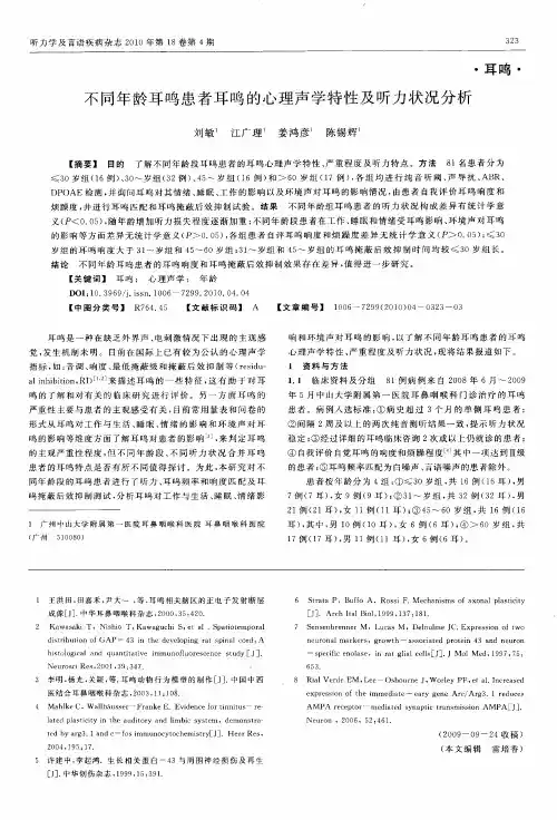 不同年龄耳鸣患者耳鸣的心理声学特性及听力状况分析