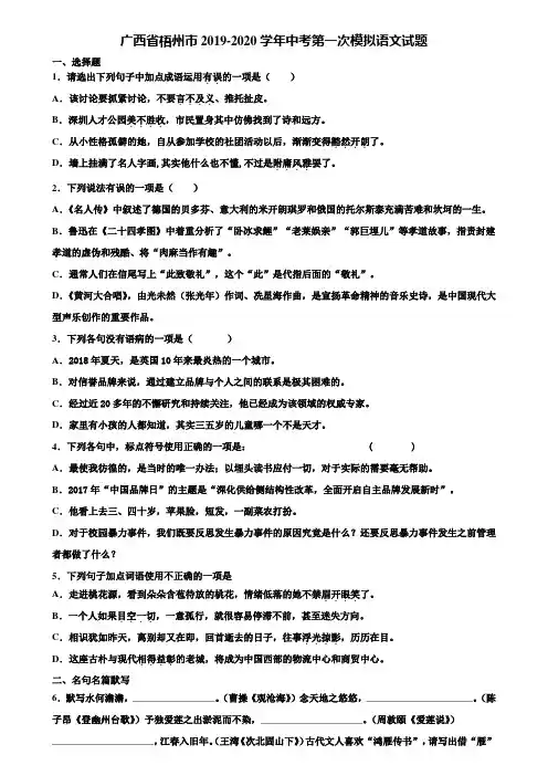 广西省梧州市2019-2020学年中考第一次模拟语文试题含解析