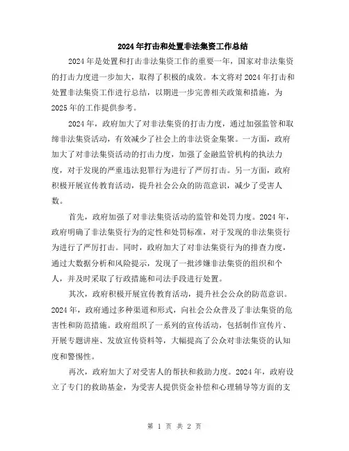 2024年打击和处置非法集资工作总结