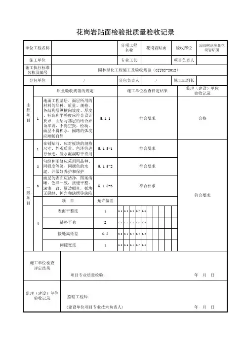挡墙花岗岩压顶、贴面检验批验收记录