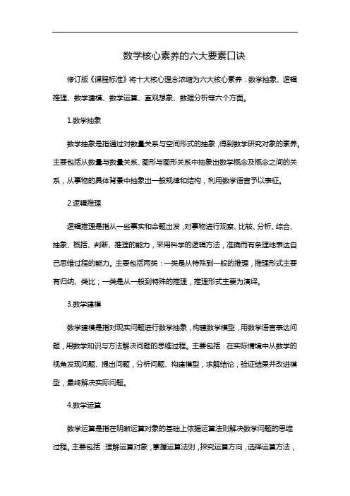 数学核心素养的六大要素口诀
