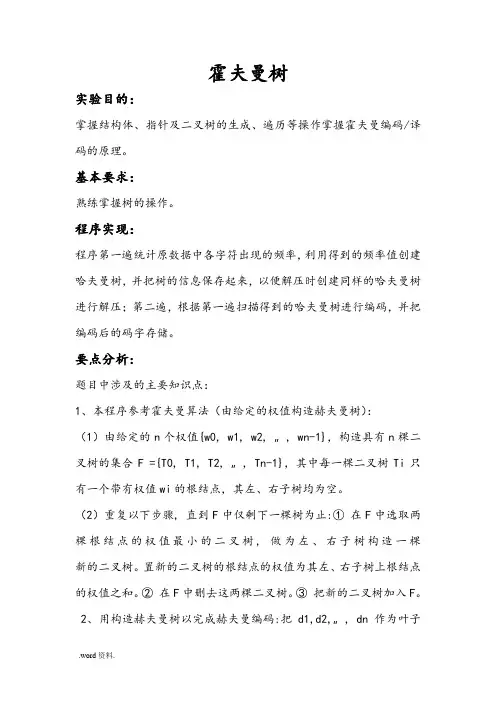 哈夫曼树上机实验报告