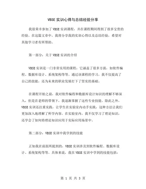 VBSE实训心得与总结经验分享