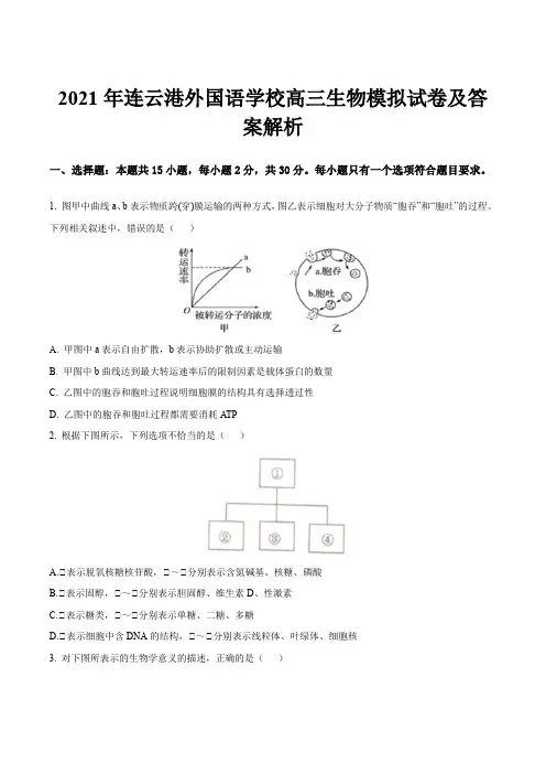 2021年连云港外国语学校高三生物模拟试卷及答案解析