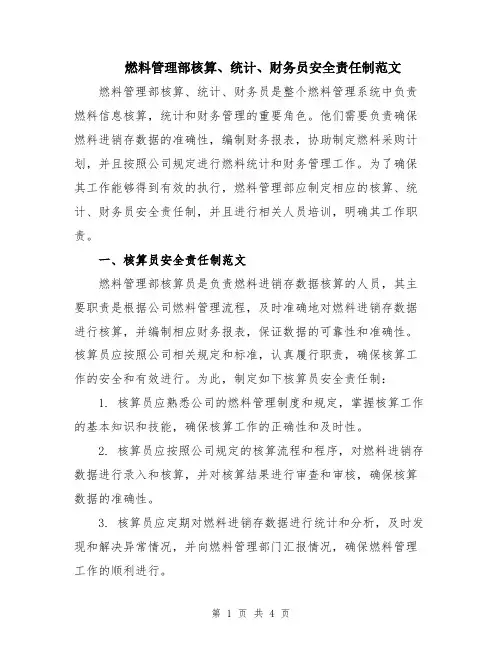 燃料管理部核算、统计、财务员安全责任制范文