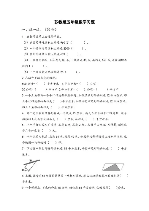 苏教版五年级数学习题