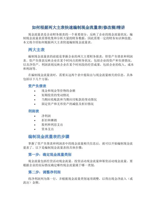 如何根据两大主表快速编制现金流量表(修改稿)精讲