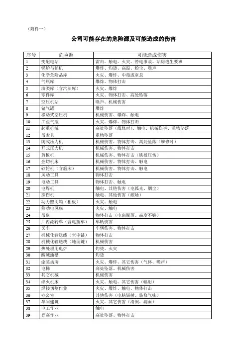公司可能存在的危险源及可能造成的伤害