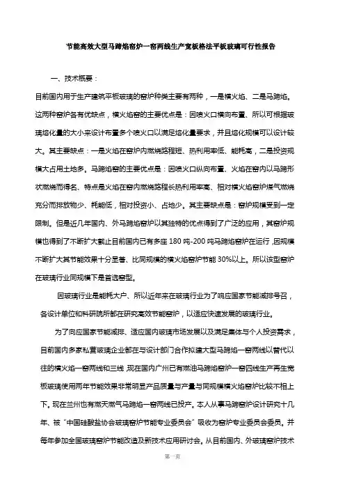 大型马蹄焰窑炉一要两线生产线可行性报告(1)
