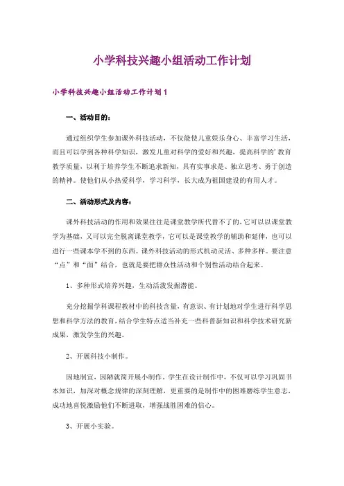 小学科技兴趣小组活动工作计划