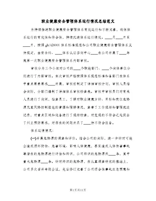 职业健康安全管理体系运行情况总结范文（3篇）