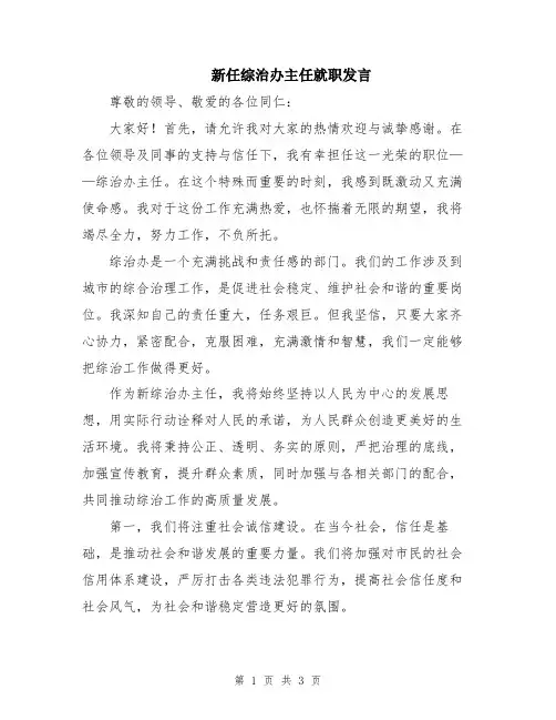 新任综治办主任就职发言