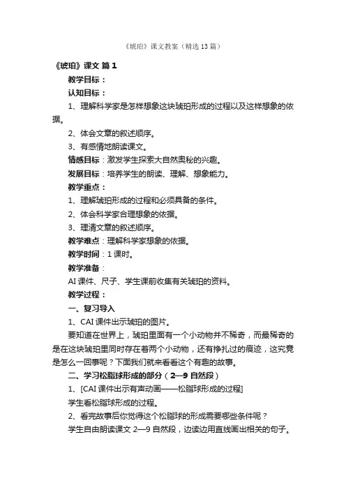 《琥珀》课文教案（精选13篇）