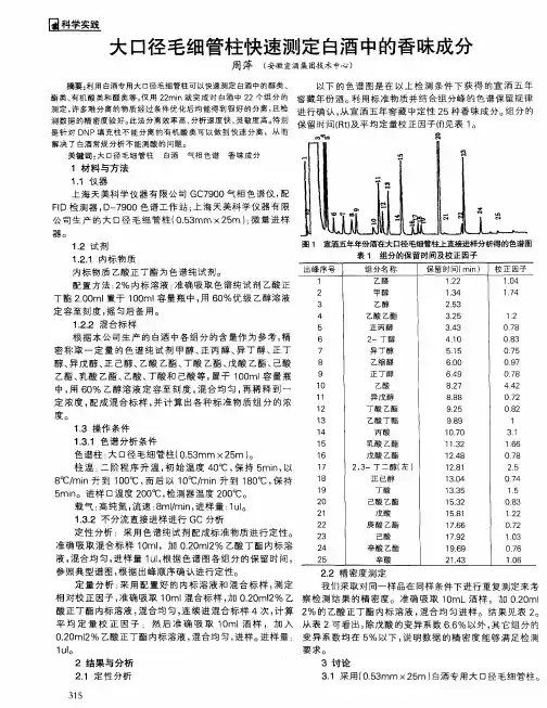 大口径毛细管柱快速测定白酒中的香味成分