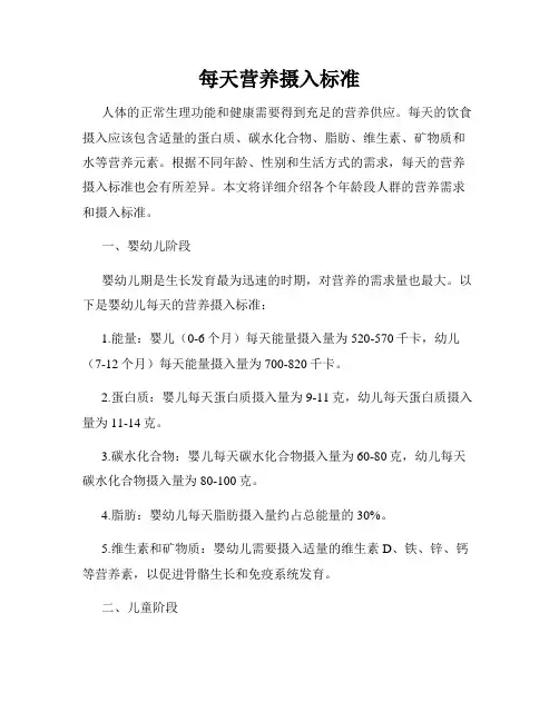 每天营养摄入标准