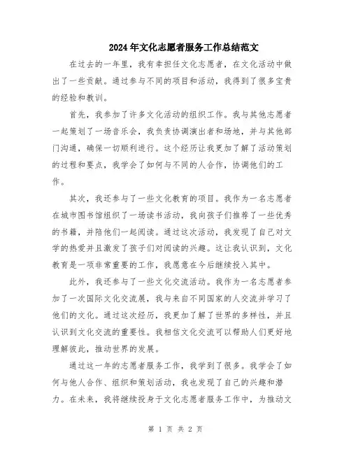 2024年文化志愿者服务工作总结范文