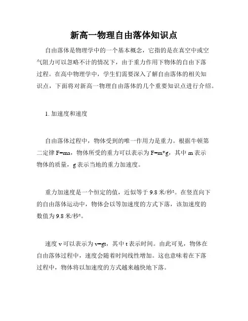 新高一物理自由落体知识点
