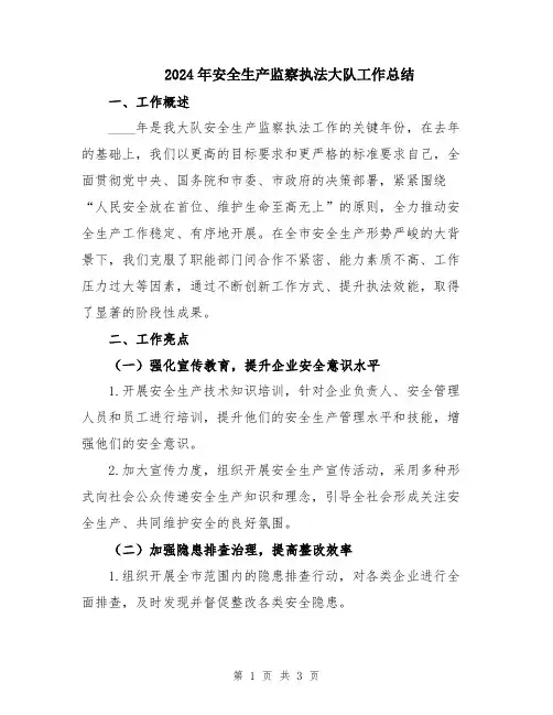 2024年安全生产监察执法大队工作总结