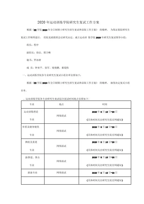 2020年运动训练学院研究生复试工作方案