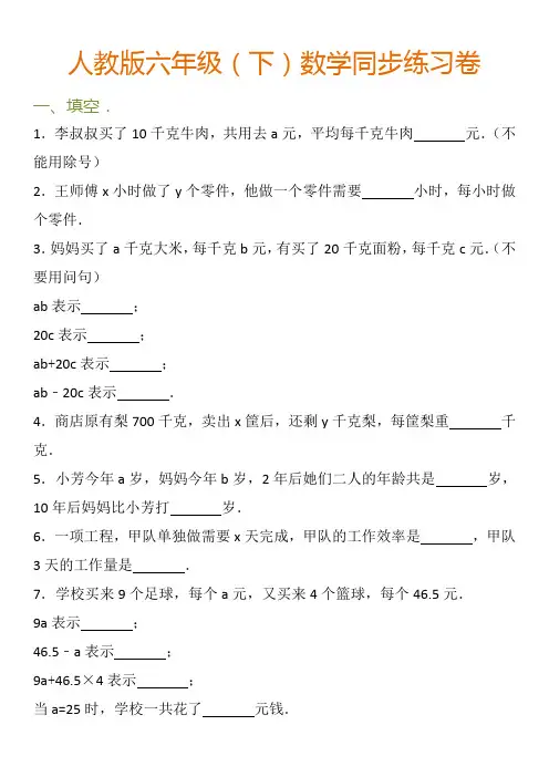 六年级下册同步解析与测评电子版