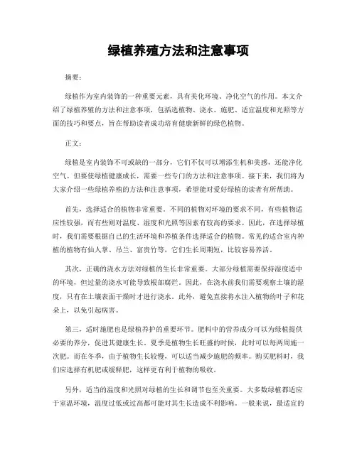 绿植养殖方法和注意事项