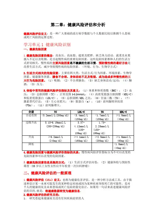 健康管理师考试-技能2-健康风险评估和分析知识点汇总