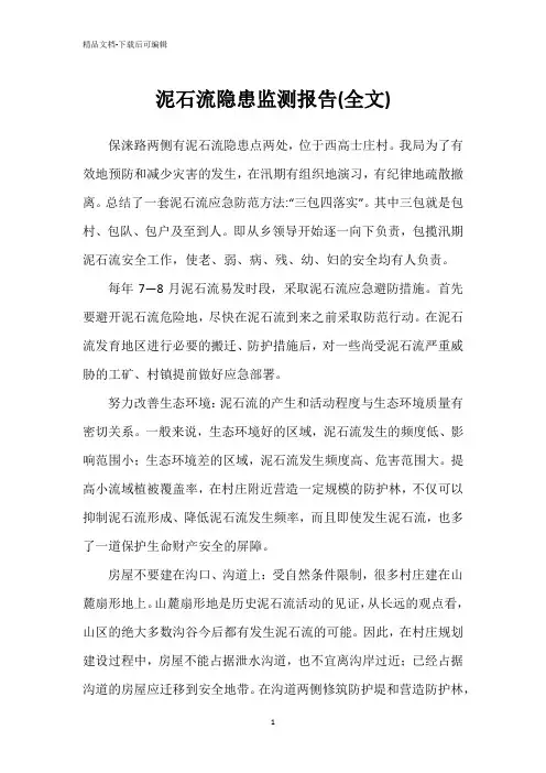 泥石流隐患监测报告(全文)