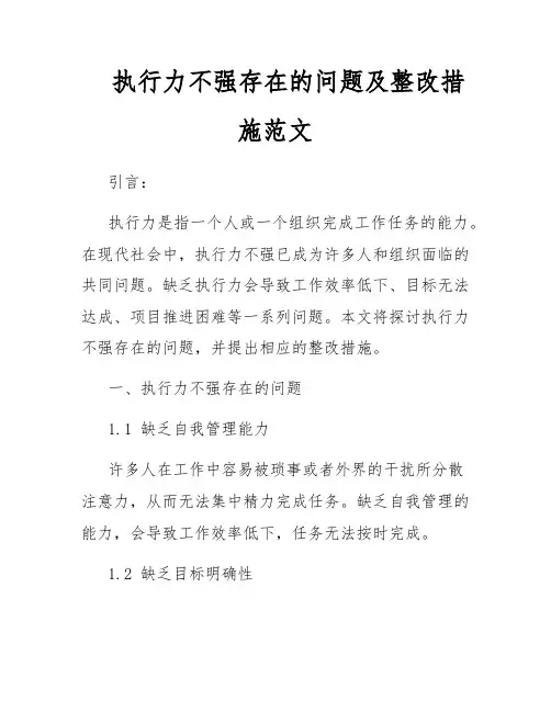 执行力不强存在的问题及整改措施范文