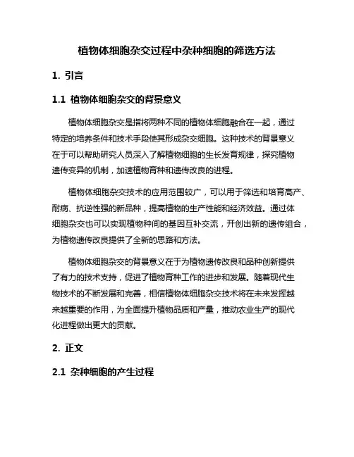 植物体细胞杂交过程中杂种细胞的筛选方法