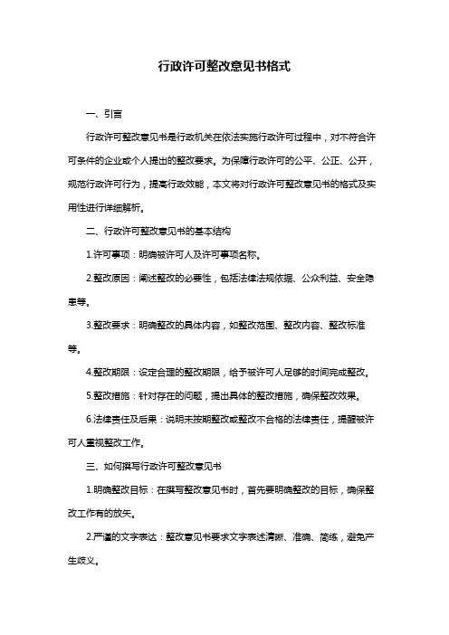行政许可整改意见书格式