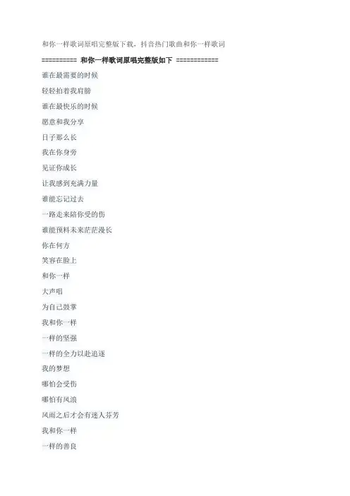 和你一样歌词原唱完整版下载,李宇春抖音热门歌曲和你一样歌词