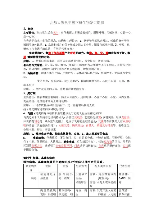 北师大版八年级下册生物复习提纲