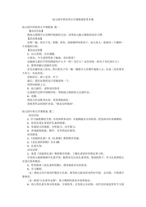 幼儿园中班优秀公开课教案优秀5篇