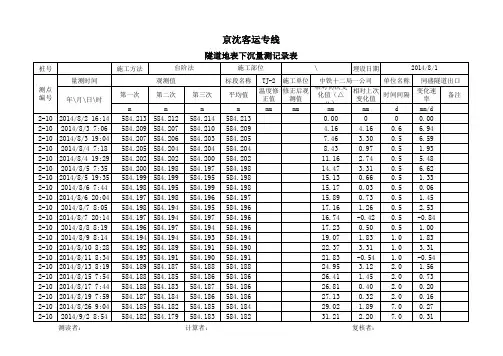 隧洞沉降观测记录表
