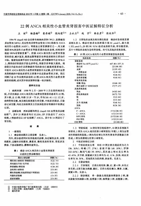 22例ANCA相关性小血管炎肾损害中医证候特征分析