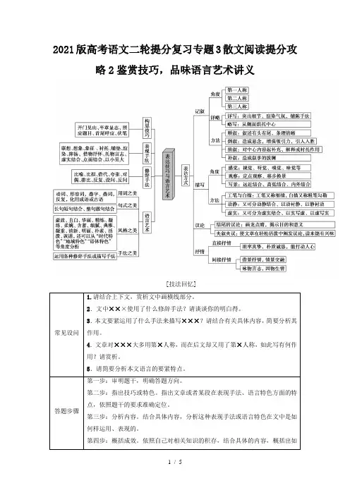 2021版高考语文二轮提分复习专题3散文阅读提分攻略2鉴赏技巧,品味语言艺术讲义